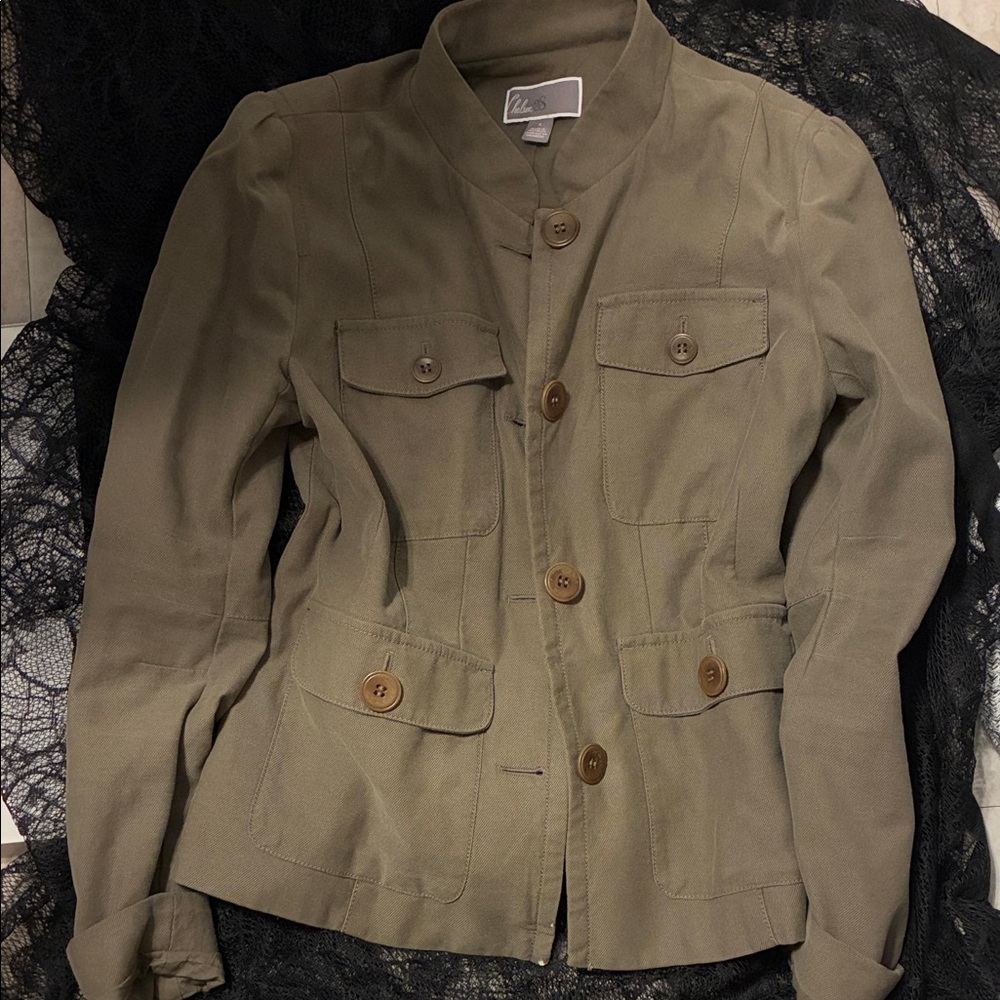 Chelsea28 Olive Utility Jacket with Button Accents